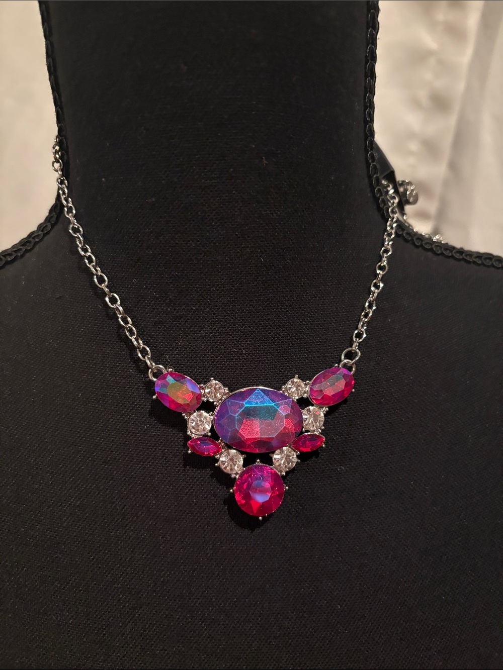 Paparazzi Pink and Iridescent Faceted Statement Necklace